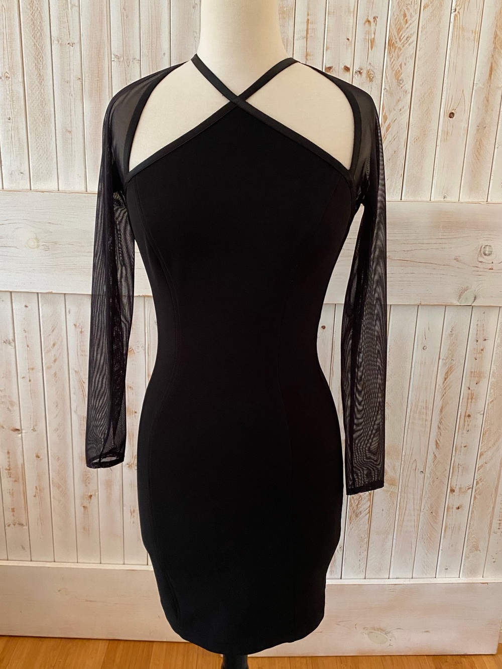 Tadashi Elegant Black Mesh-Sleeve Bodycon Dress